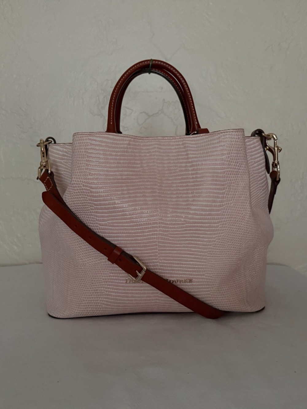 Dooney & Bourke Brenna Blush Pink Lizard Embossed Leather Satchel